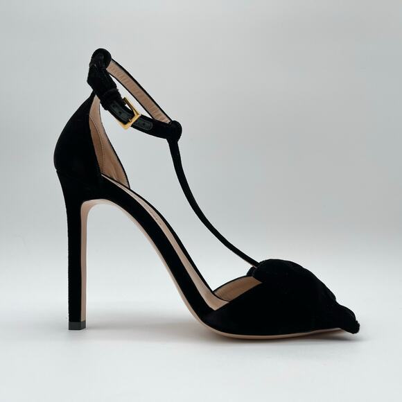 TOM FORD | Velvet Brigitte Sandal in Black T-Strap Open Toe Bow Heels 40 / 8.5 - Picture 4 of 16